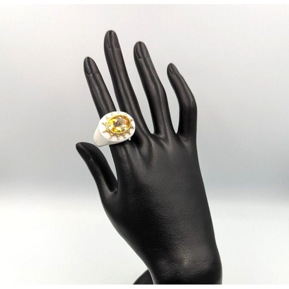 Elizabeth Adams Collection White Agate Ring With 14K Gold Accent & Citrine Sz7.5 - Picture 10 of 16